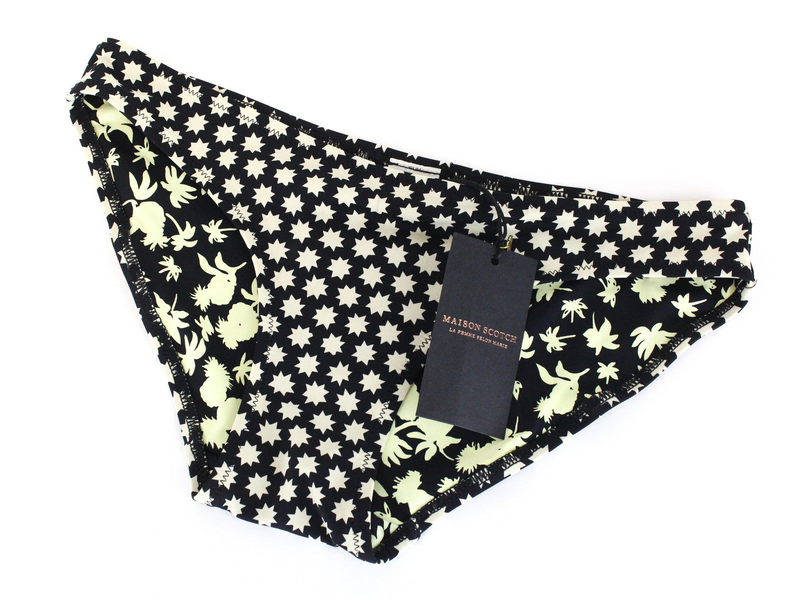 MAISON SCOTCH Women Swimwear ~S Black Patterned Summer Pool Beach Bikini Bottom