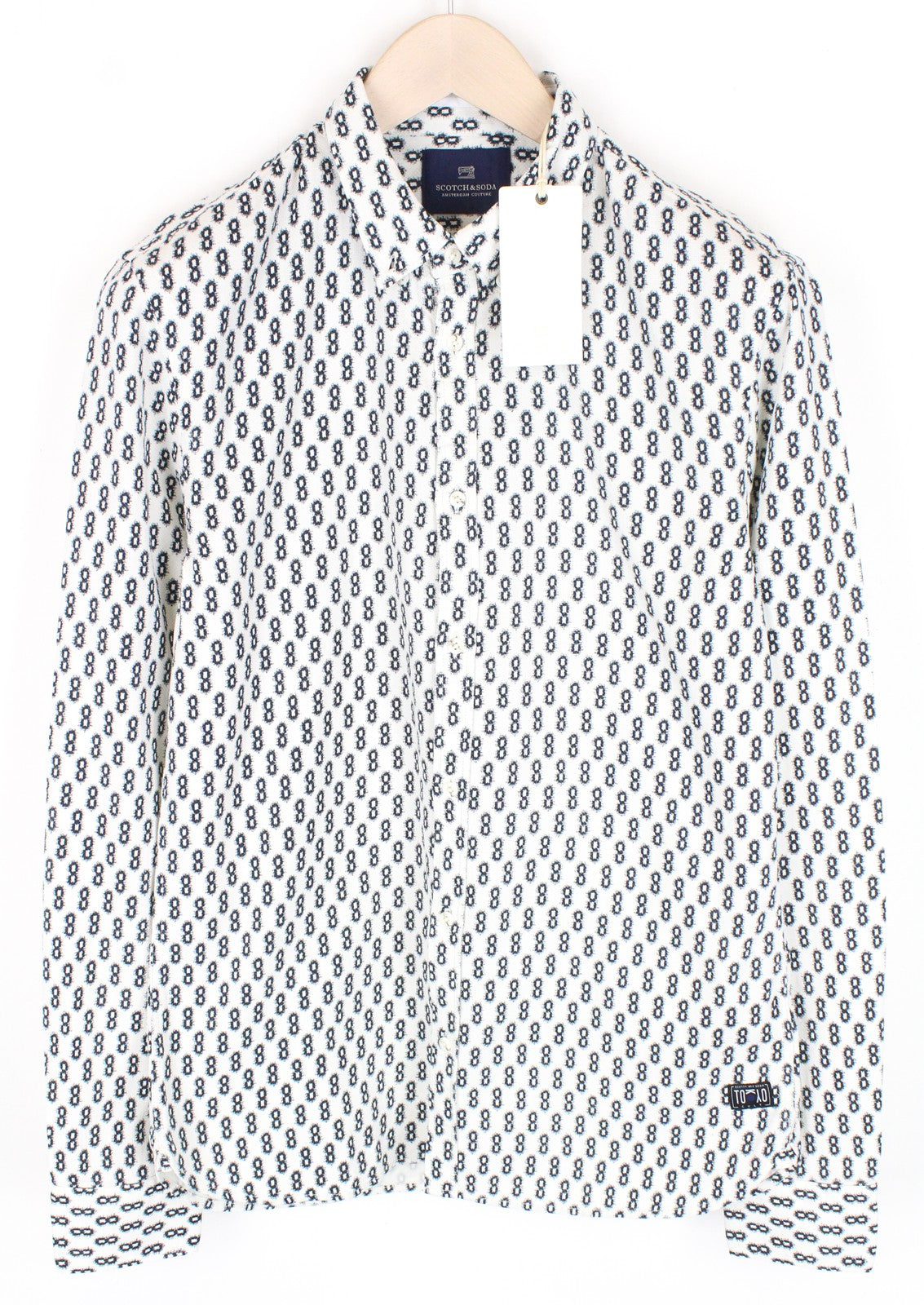 SCOTCH & SODA Ams Couture Men Shirt M White Cotton Pattern Long Sleeve Button