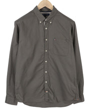 TOMMY HILFIGER New York Fit Men Shirt L Dark Grey Button-Down Neck Logo Casual