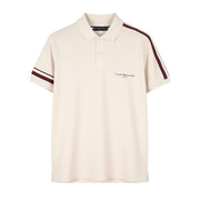 TOMMY HILFIGER Global Stripe Sleeve Men Polos L Feather White Logo Short Sleeve