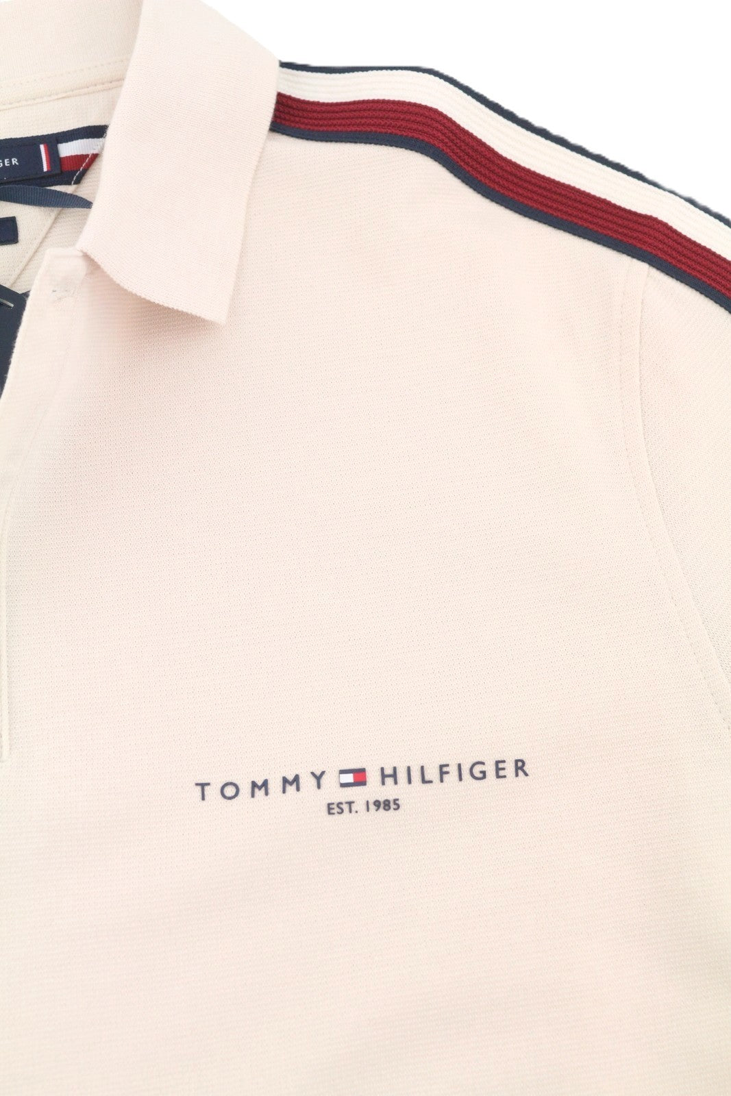 TOMMY HILFIGER Global Stripe Sleeve Men Polos L Feather White Logo Short Sleeve