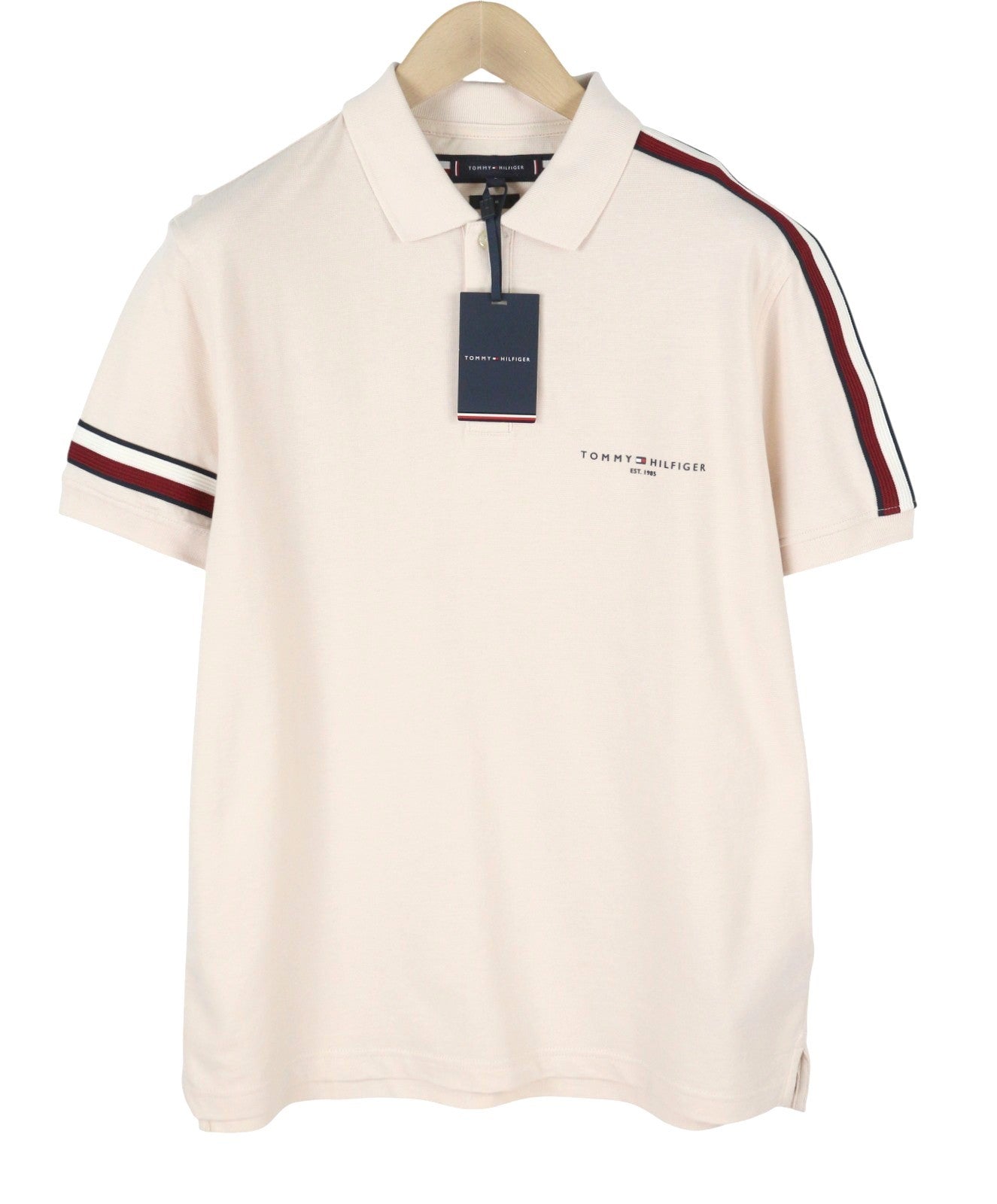 TOMMY HILFIGER Global Stripe Sleeve Men Polos XL Feather White Short Sleeve