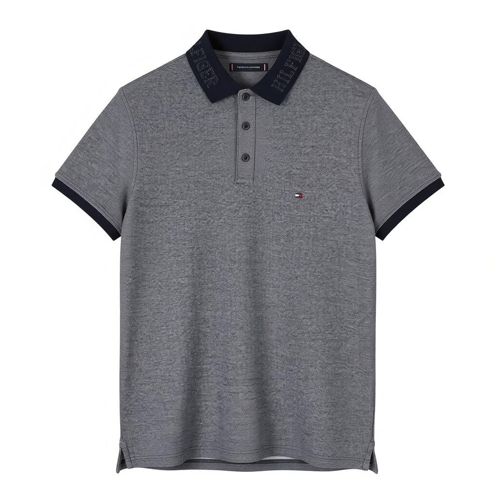 TOMMY HILFIGER Monotype Two Tone Men Polos M Desert Sky Pattern Short Sleeve