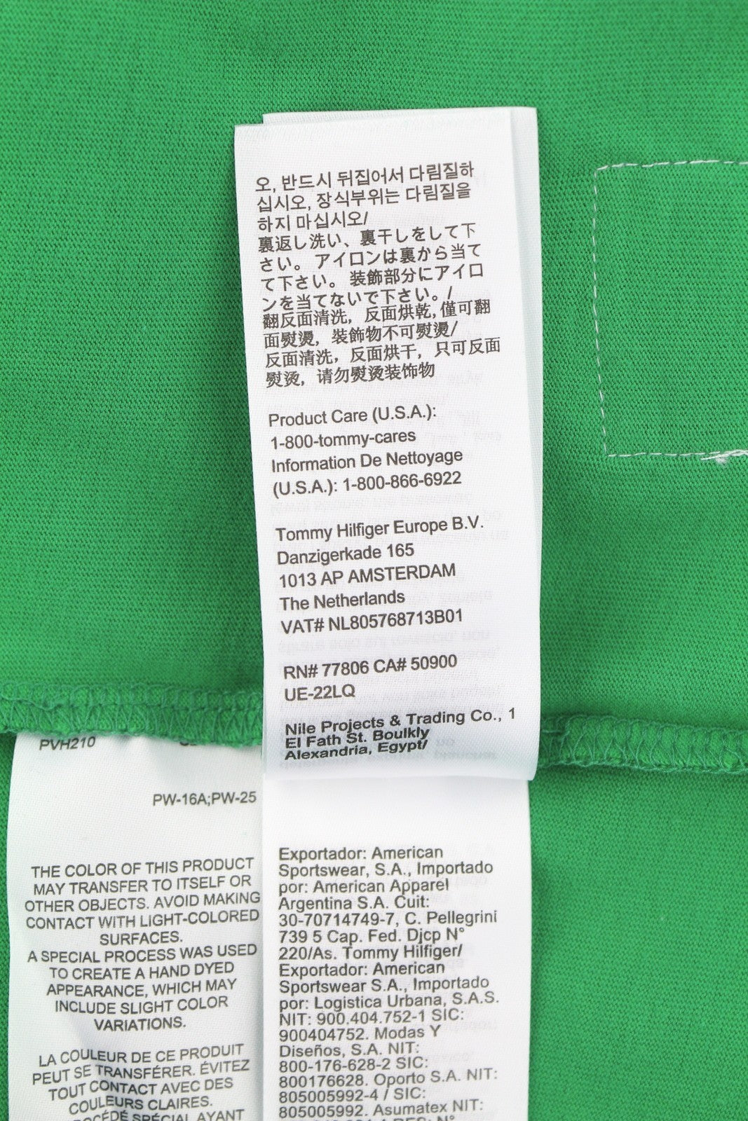 TOMMY HILFIGER Men T-Shirt L Green Crew Neck Logo Print Cotton Short Sleeve