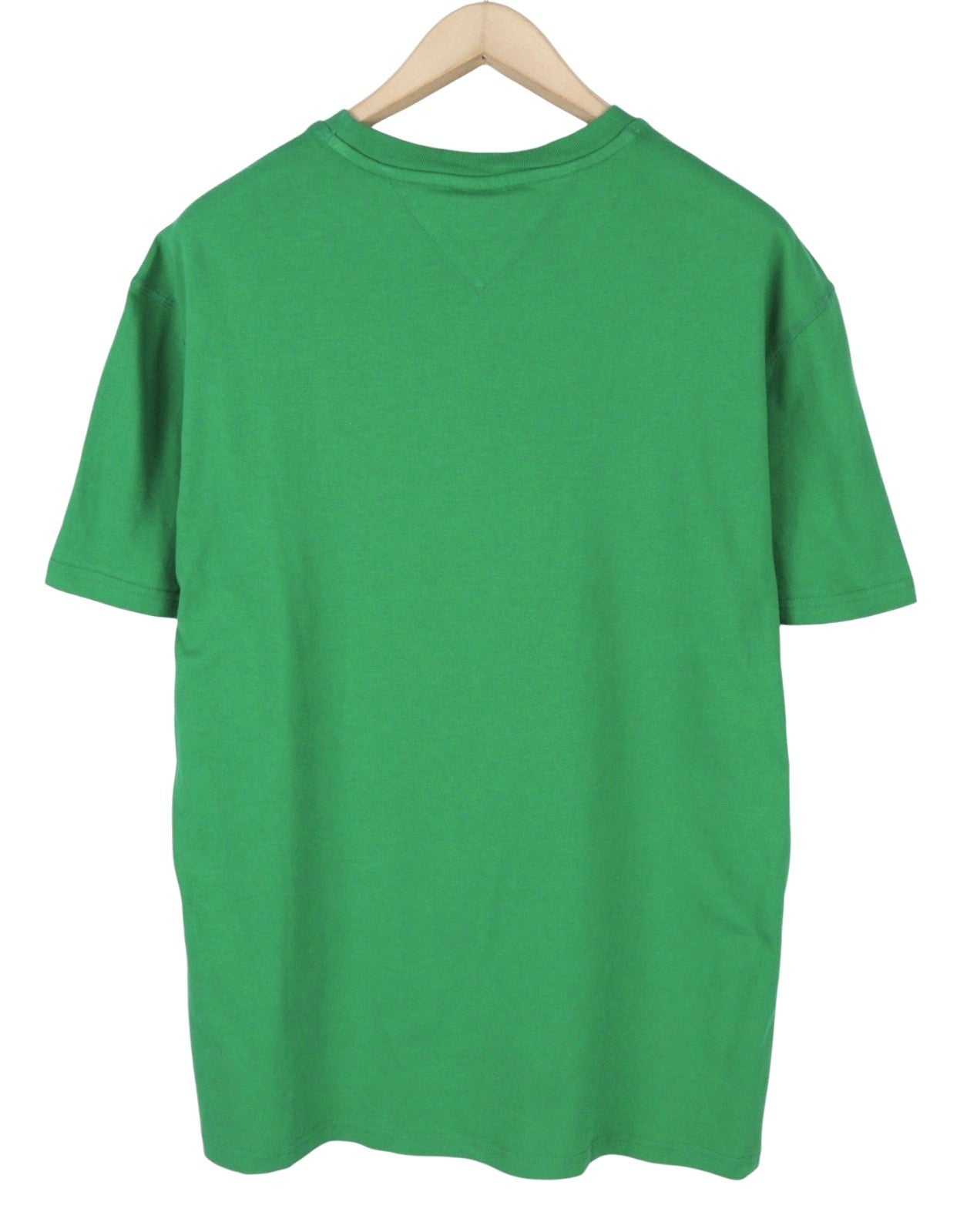 TOMMY HILFIGER Men T-Shirt L Green Crew Neck Logo Print Cotton Short Sleeve