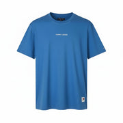 TOMMY HILFIGER Men T-Shirt M Blue Crew Neck Logo Print Cotton Short Sleeve