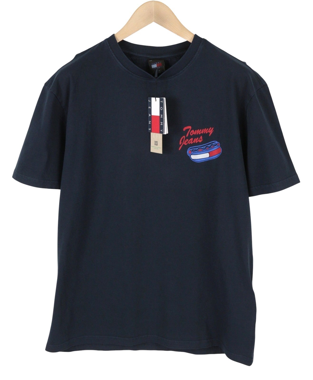 TOMMY HILFIGER Men T-Shirt L Dark Blue Crew Neck Cotton Logo Short Sleeve