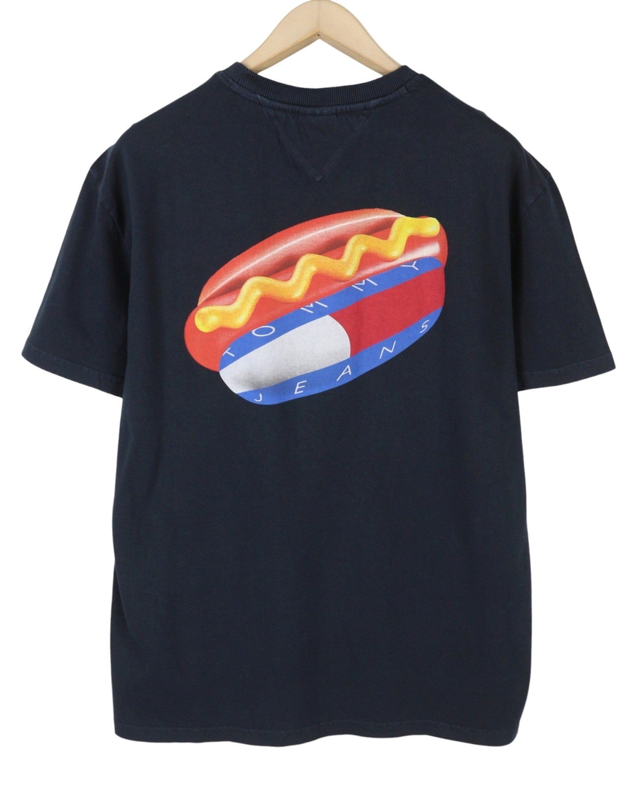 TOMMY HILFIGER Men T-Shirt L Dark Blue Crew Neck Cotton Logo Short Sleeve