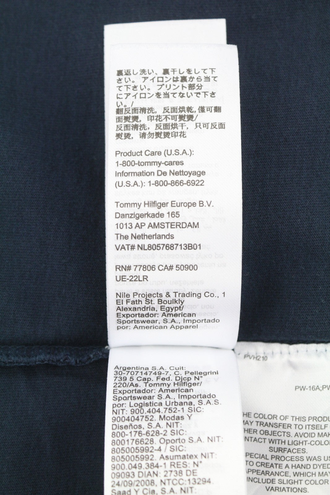 TOMMY HILFIGER Men T-Shirt L Dark Blue Crew Neck Cotton Logo Short Sleeve
