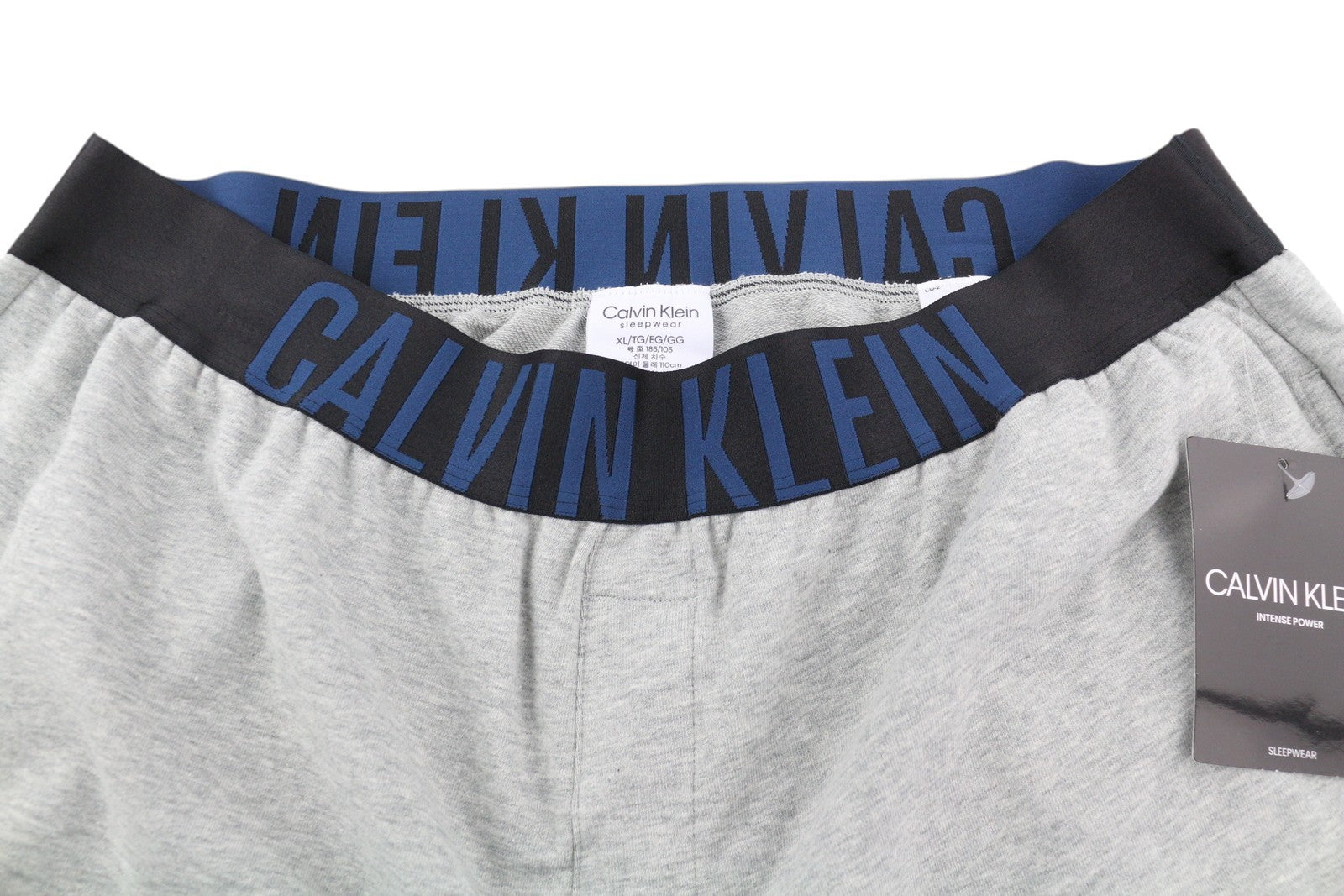 CALVIN KLEIN Men Trousers XL Grey Melange Tricot Stretch Logo Jogger Sleepwear