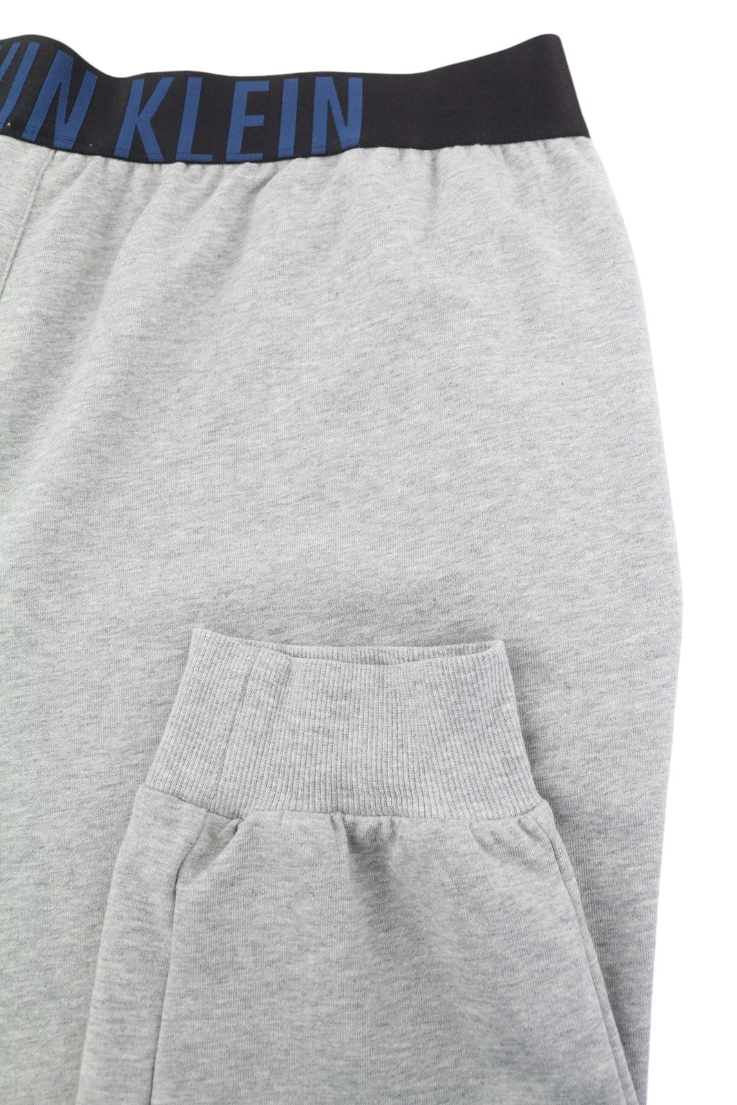 CALVIN KLEIN Men Trousers XL Grey Melange Tricot Stretch Logo Jogger Sleepwear