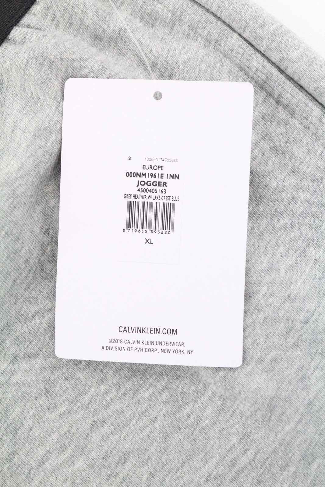 CALVIN KLEIN Men Trousers XL Grey Melange Tricot Stretch Logo Jogger Sleepwear