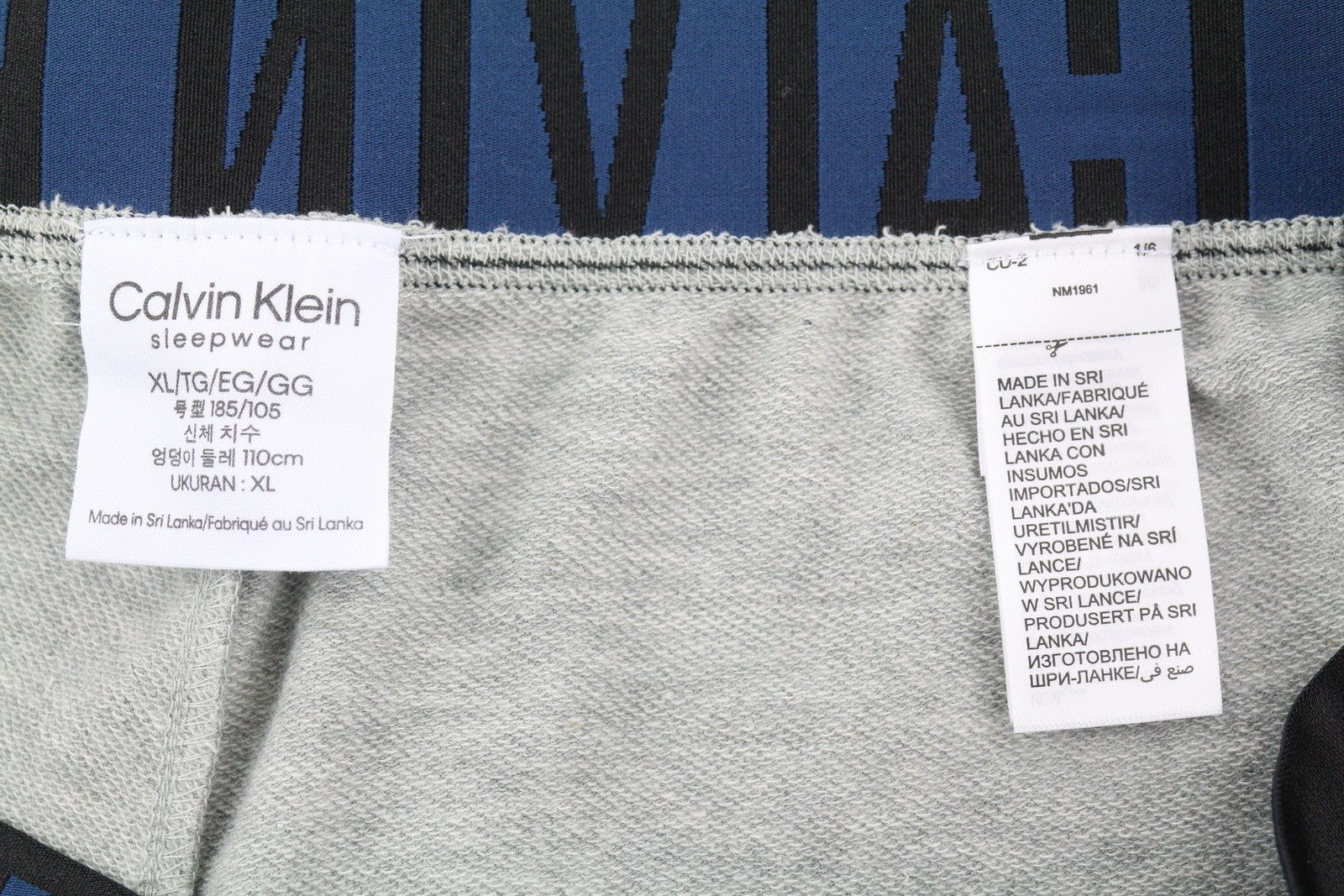 CALVIN KLEIN Men Trousers XL Grey Melange Tricot Stretch Logo Jogger Sleepwear