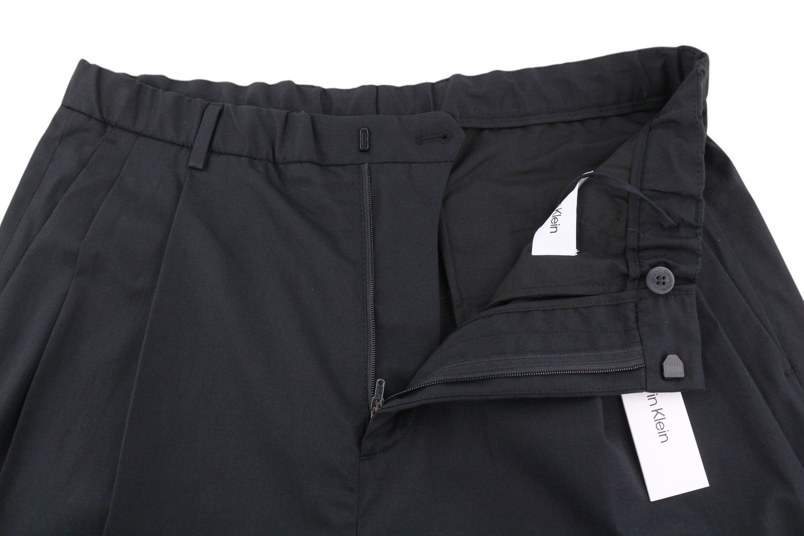 CALVIN KLEIN Cotton Seacell Modern Men Trousers M Black Pleated Chino RRP139