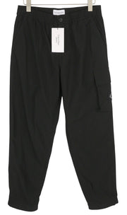 CALVIN KLEIN Utility Cotton Pop Men Trousers M Black Cargo Elastic Waist Logo