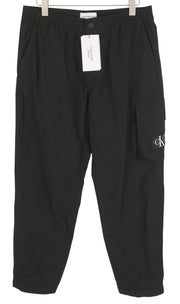 CALVIN KLEIN Utility Cotton Pop Men Trousers 2XL Black Cargo Elastic Waist Logo