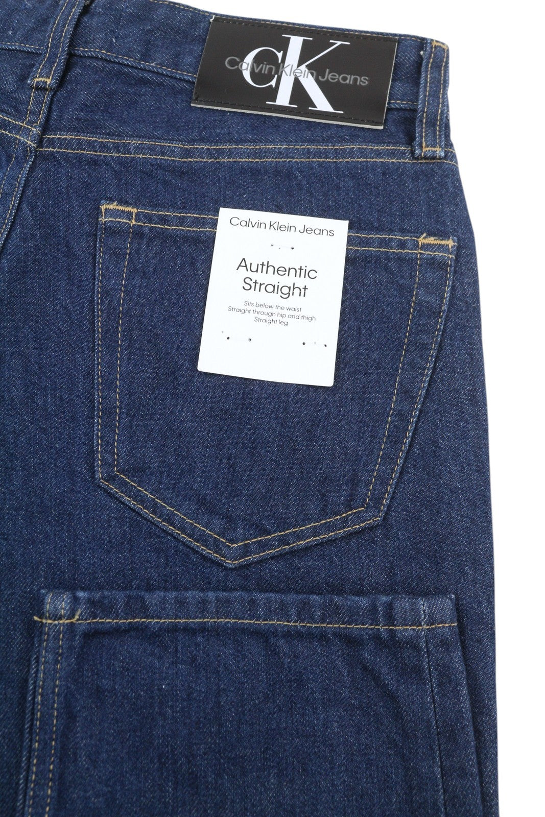 CALVIN KLEIN Authentic Straight Men Jeans W29/L32 Dark Blue Zip Fly Logo Denim