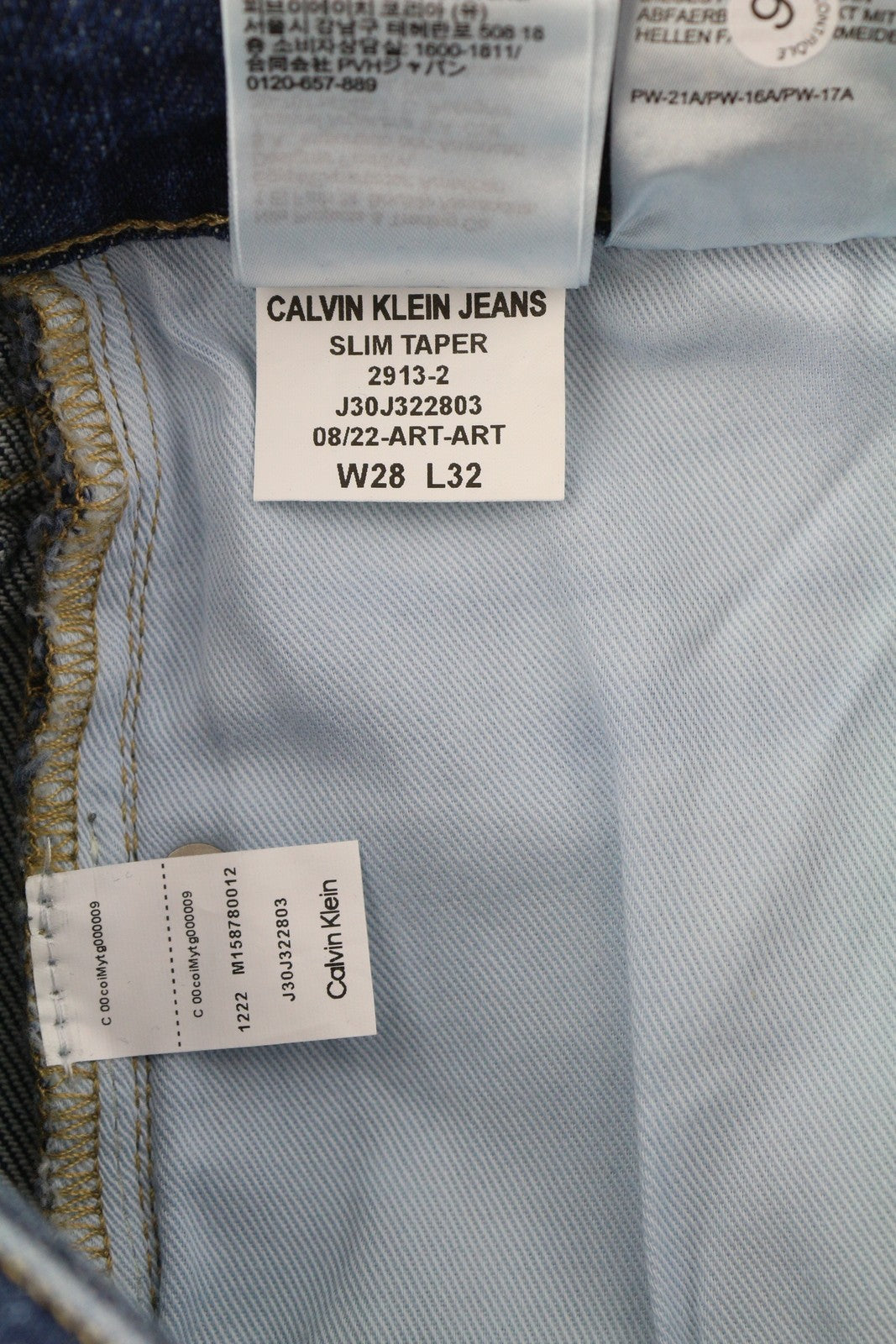 CALVIN KLEIN Slim Taper Men Jeans W28/L32 Blue Washed Faded Ripped Distress