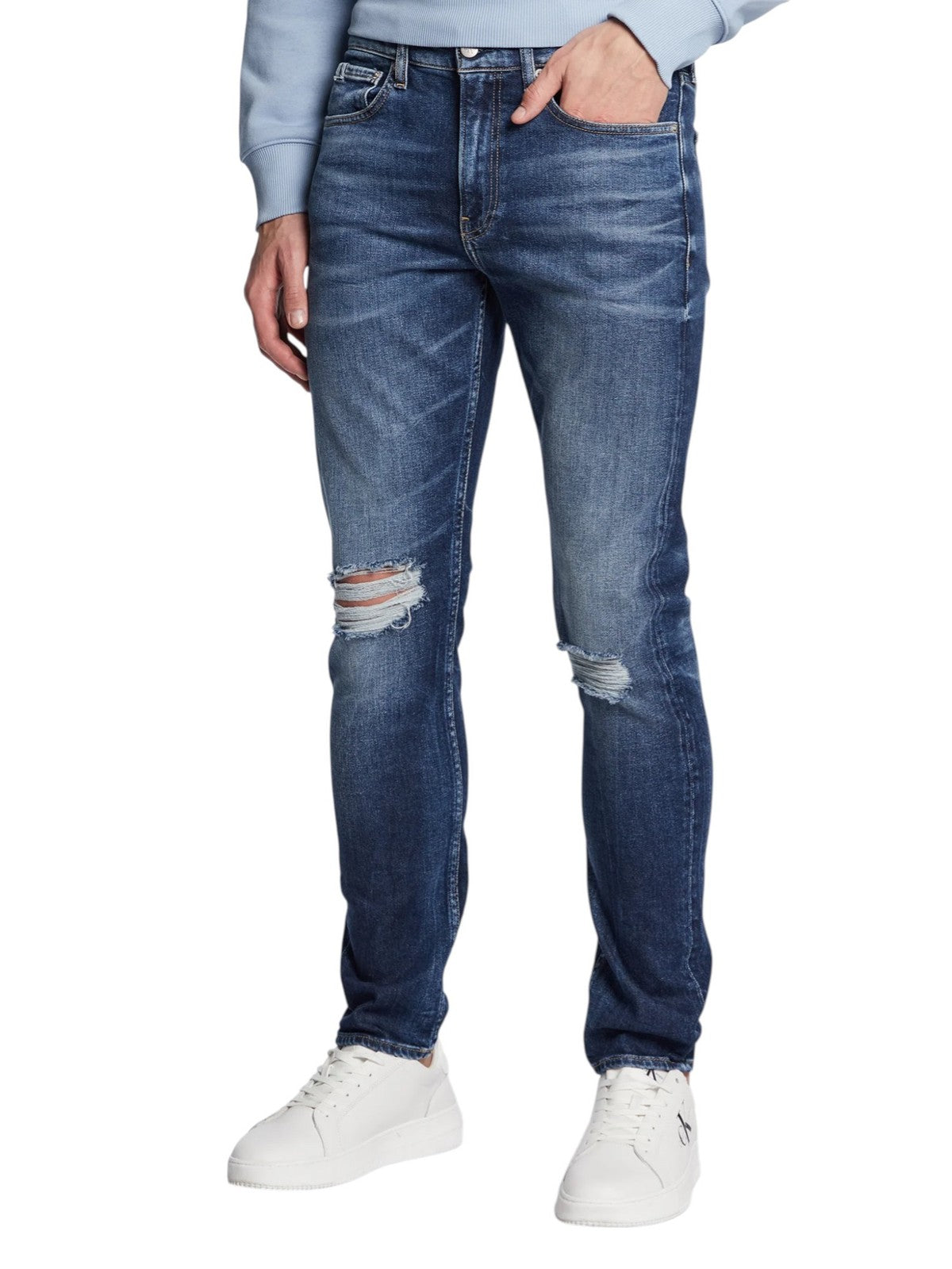 CALVIN KLEIN Slim Taper Men Jeans W28/L32 Blue Washed Faded Ripped Distress