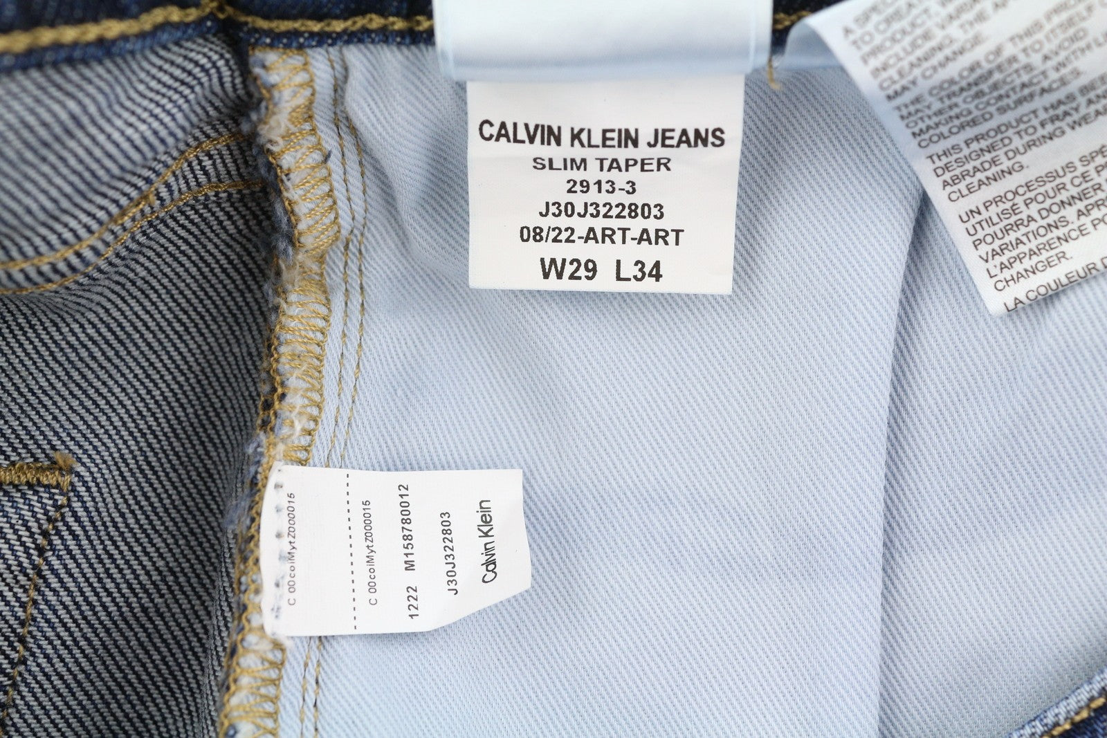 CALVIN KLEIN Slim Taper Men Jeans W29/L34 Blue Washed Faded Ripped Distress