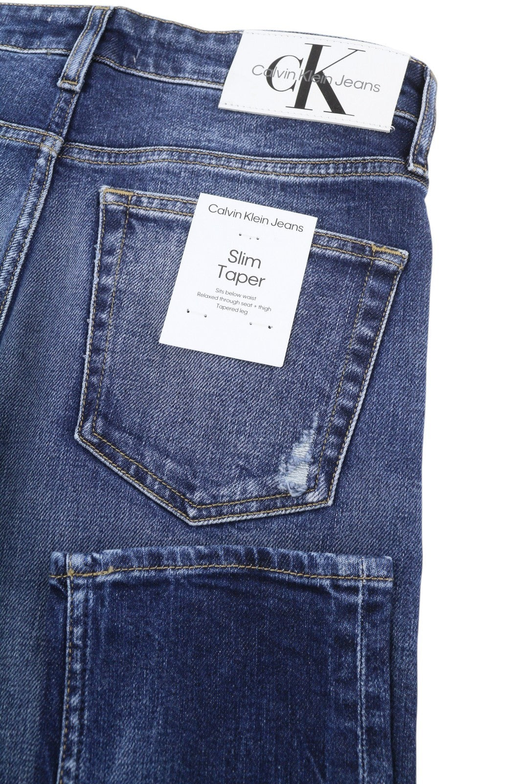 CALVIN KLEIN Slim Taper Men Jeans W29/L34 Blue Washed Faded Ripped Distress