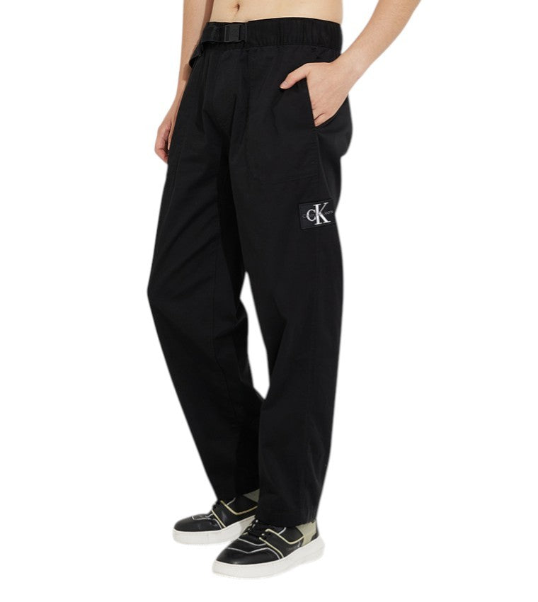 CALVIN KLEIN Belted Straight Men Trousers M Black Drawstring Waist Regular Fit