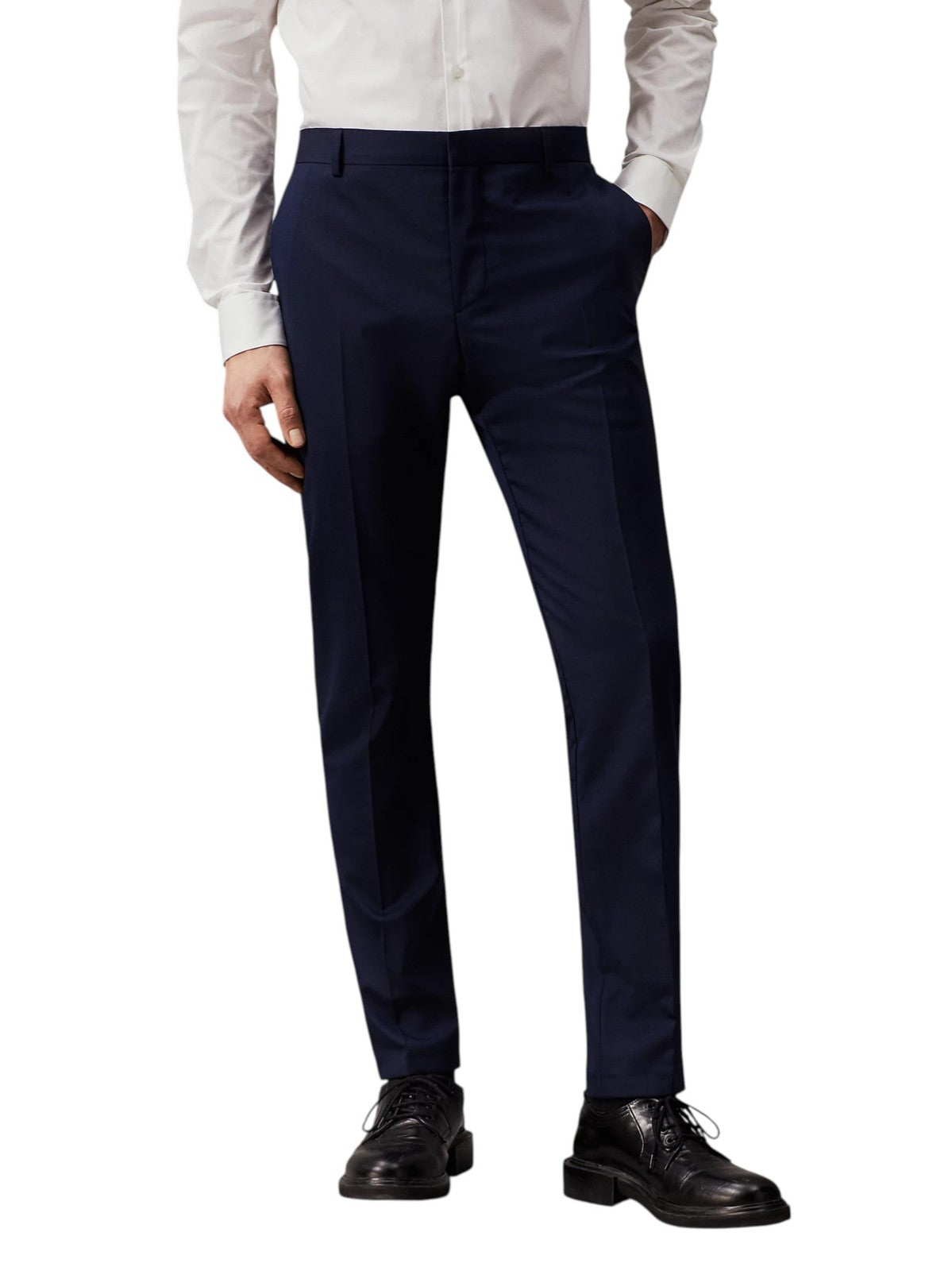 CALVIN KLEIN Stretch Wool Slim Men Trousers W30 Blue Flat Front Classic RRP139