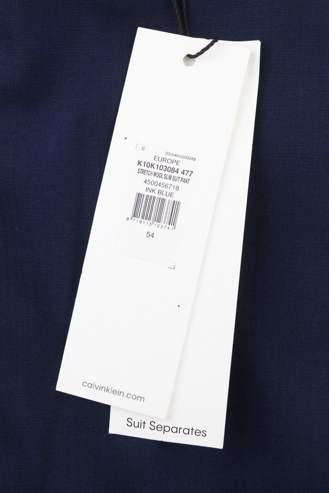 CALVIN KLEIN Stretch Wool Slim Men Trousers W38 Blue Flat Front Classic RRP139