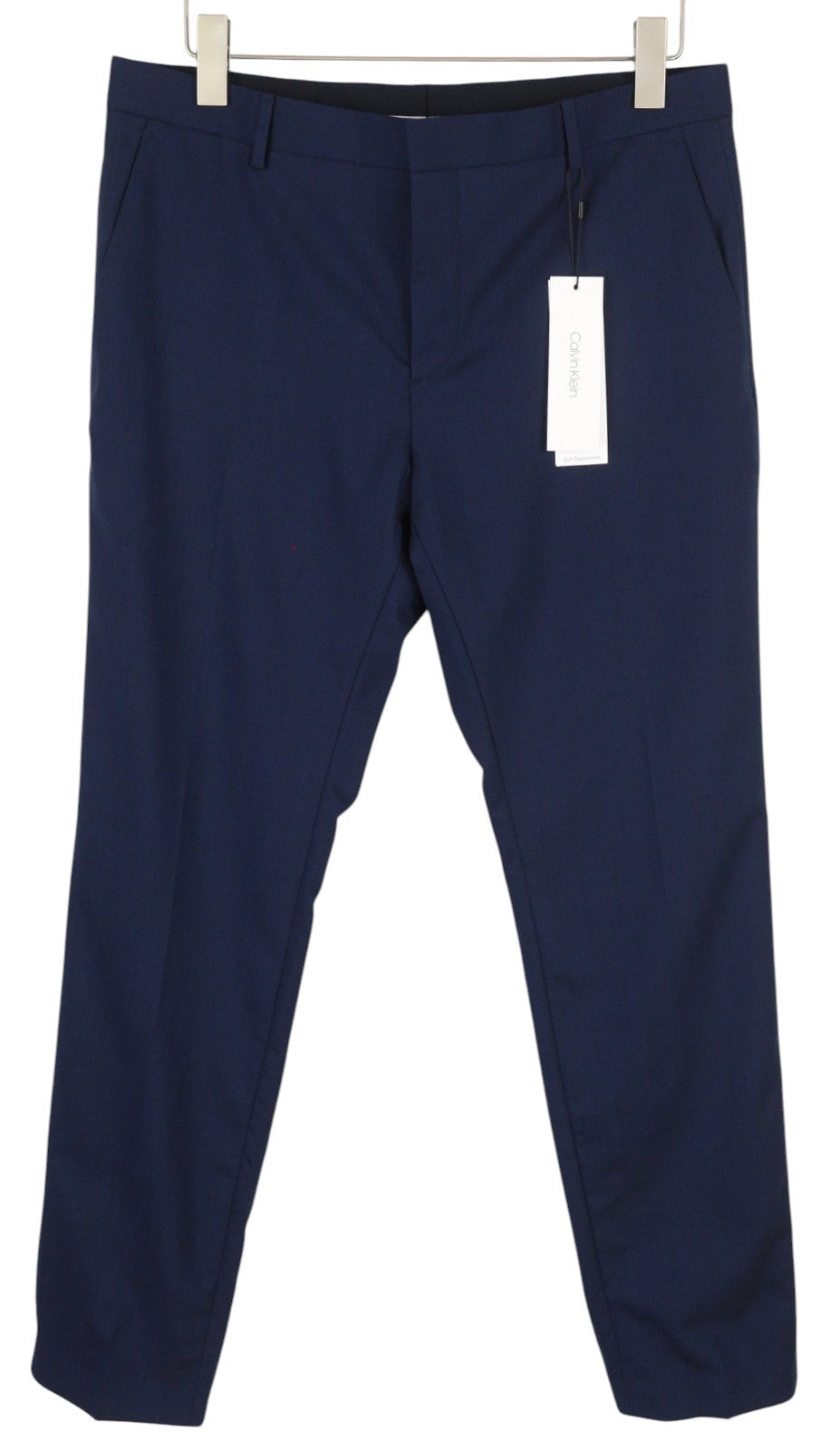 CALVIN KLEIN Stretch Wool Slim Men Trousers W38 Blue Flat Front Classic RRP139