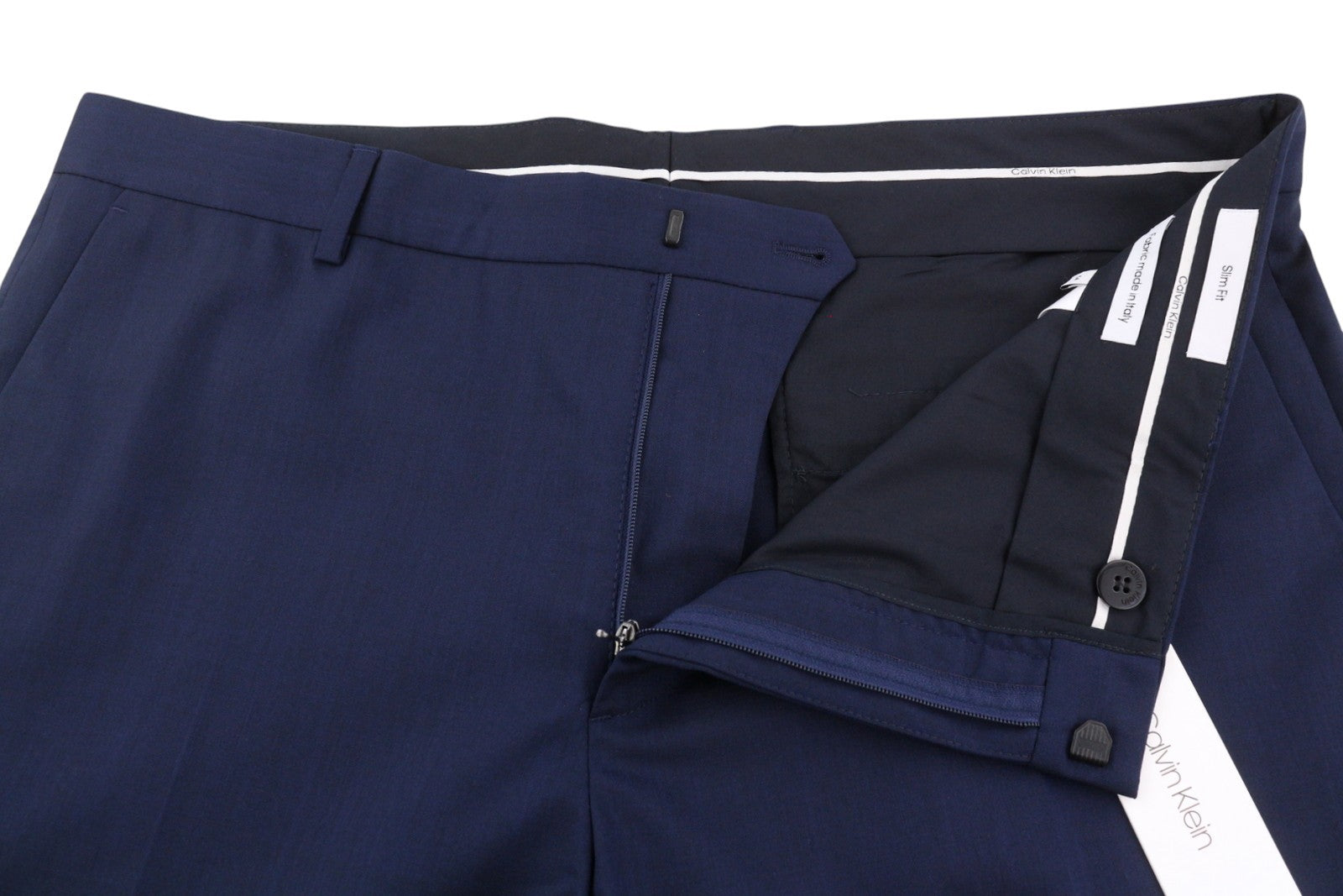CALVIN KLEIN Stretch Wool Slim Men Trousers W38 Blue Flat Front Classic RRP139