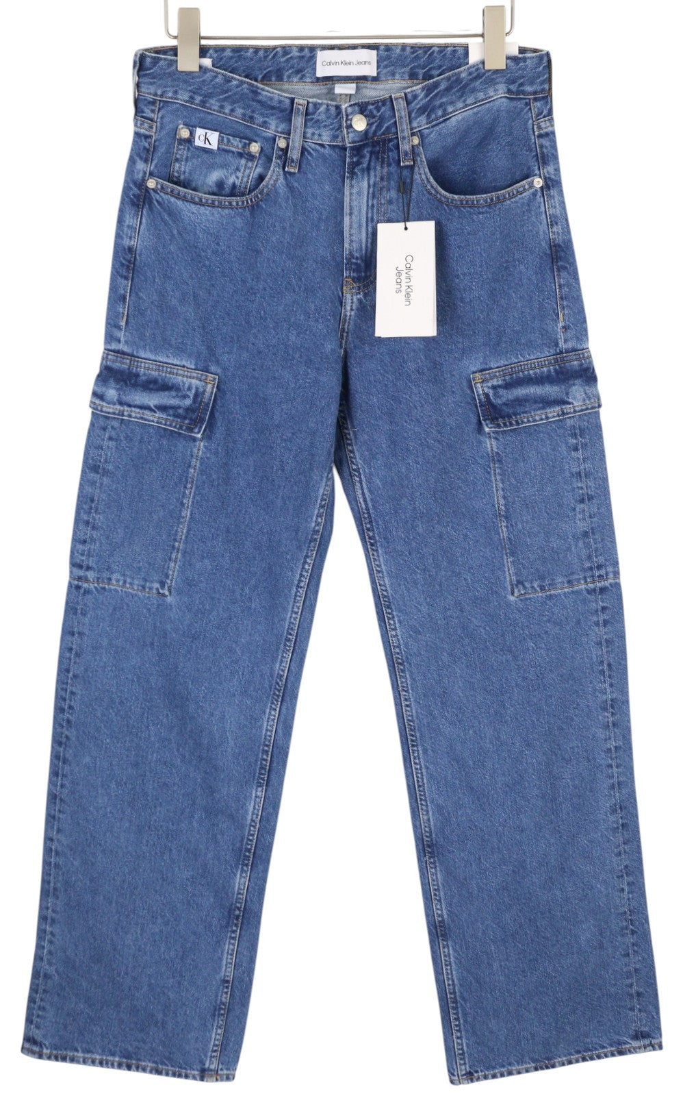 CALVIN KLEIN 90s Loose Cargo Men Jeans W29 Blue Denim Regular Zip Fly Casual