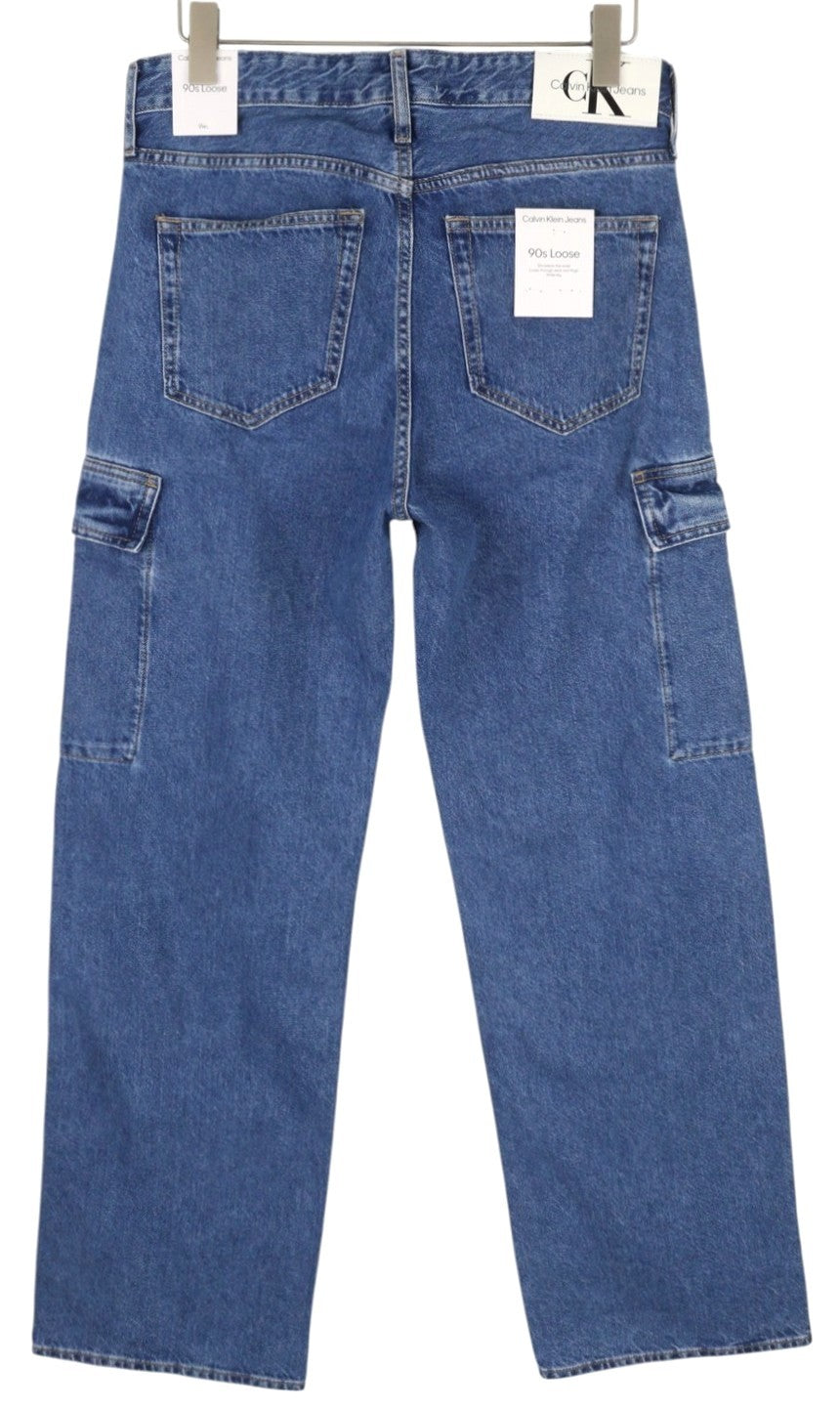 CALVIN KLEIN 90s Loose Cargo Men Jeans W29 Blue Denim Regular Zip Fly Casual