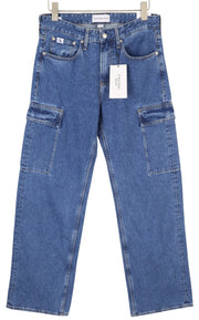 CALVIN KLEIN 90s Loose Cargo Men Jeans W30 Blue Denim Regular Zip Fly Casual