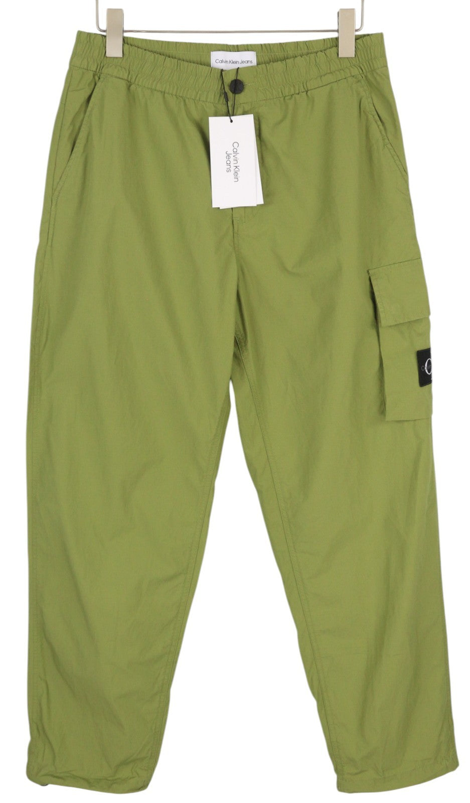 CALVIN KLEIN Utility Cotton Pop Men Trousers M Green Elastic Waist Zip Cargo