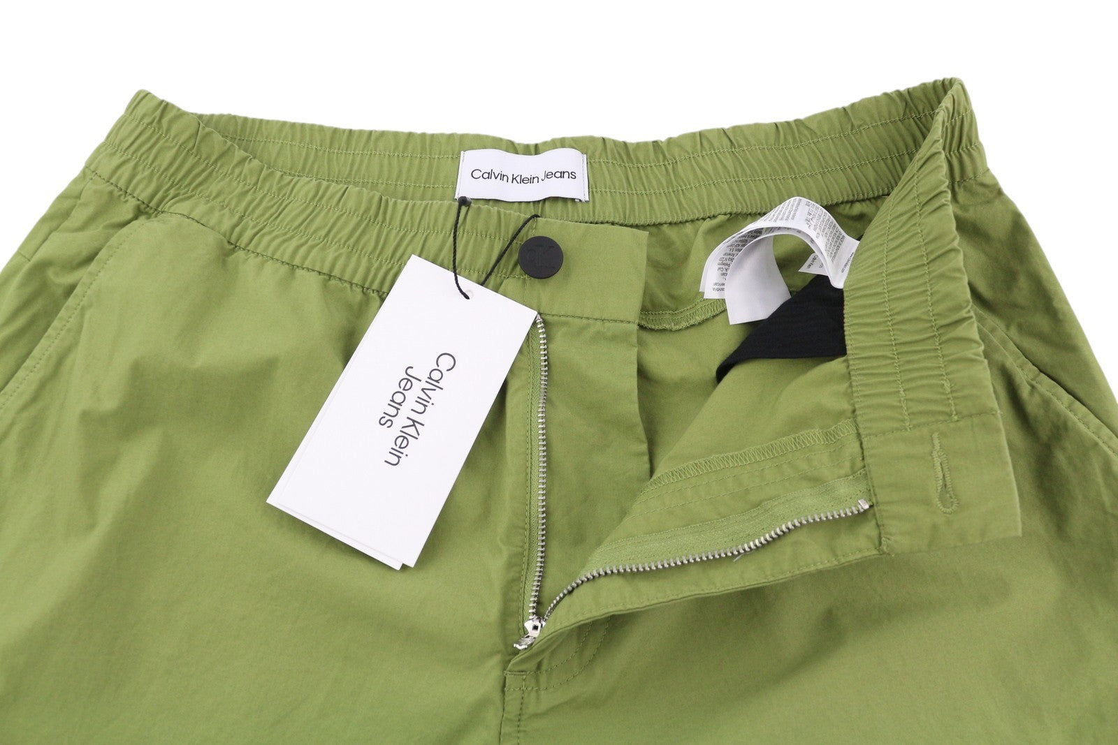 CALVIN KLEIN Utility Cotton Pop Men Trousers M Green Elastic Waist Zip Cargo