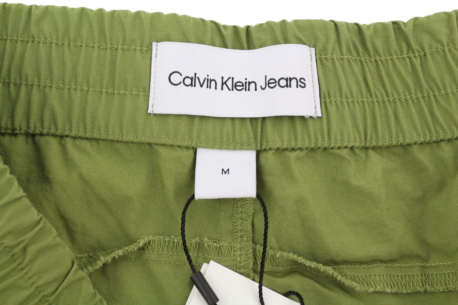 CALVIN KLEIN Utility Cotton Pop Men Trousers M Green Elastic Waist Zip Cargo