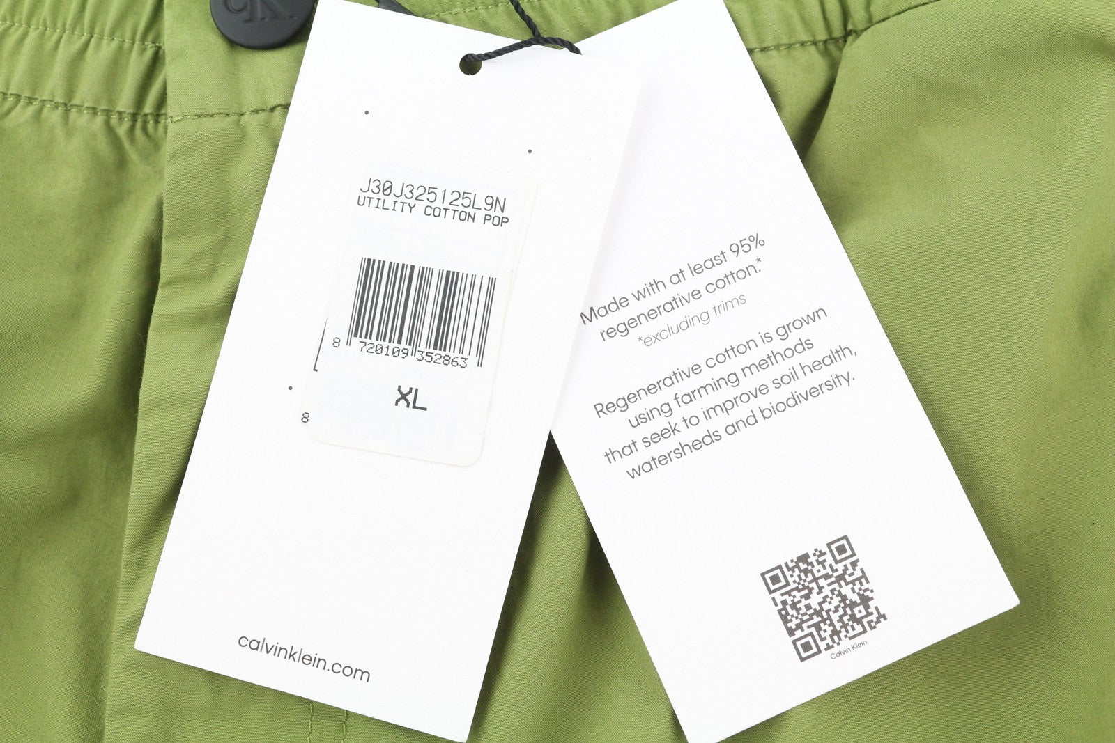CALVIN KLEIN Utility Cotton Pop Men Trousers XL Green Elastic Waist Zip Cargo