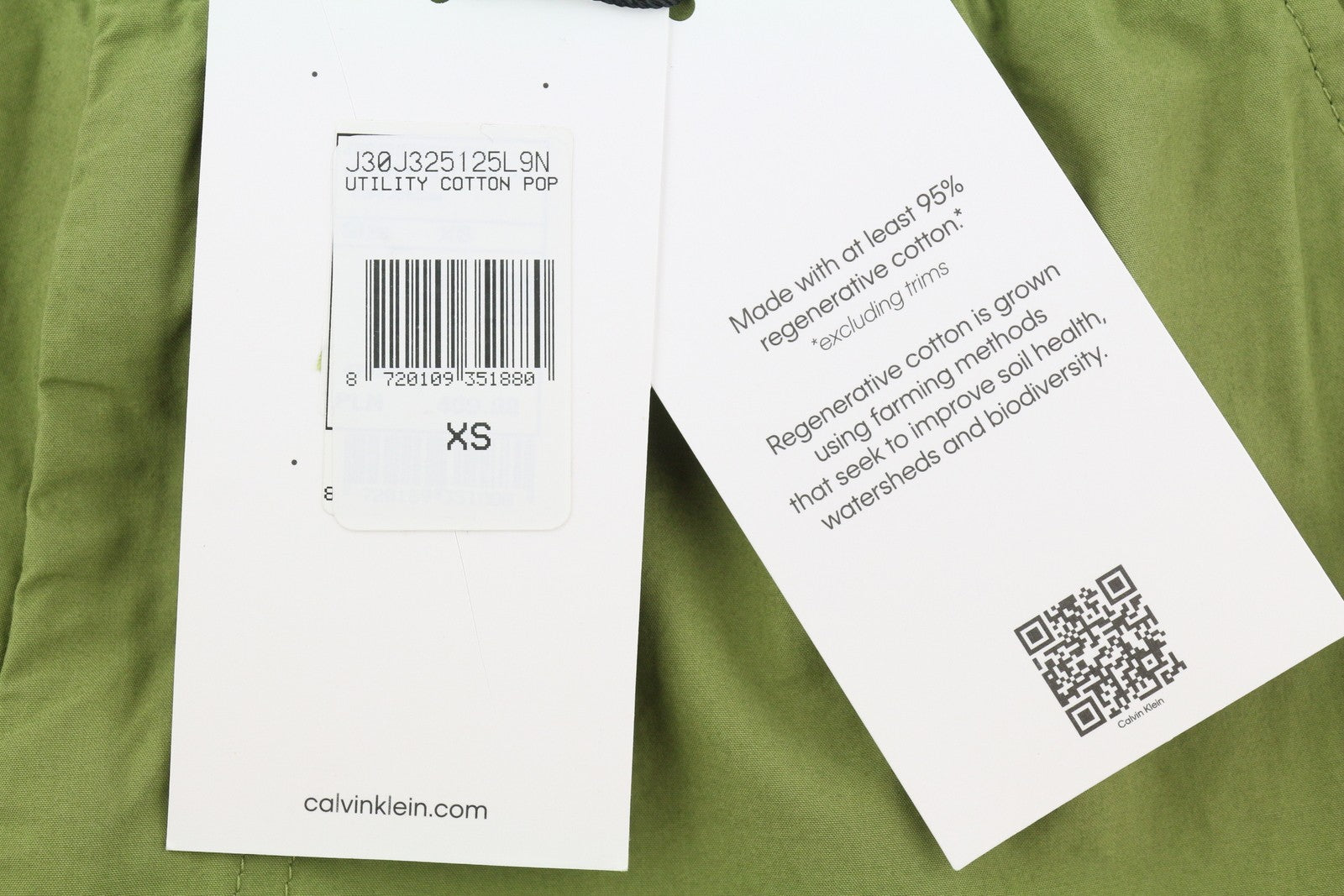 CALVIN KLEIN Utility Cotton Pop Men Trousers XS Green Elastic Waist Zip Cargo