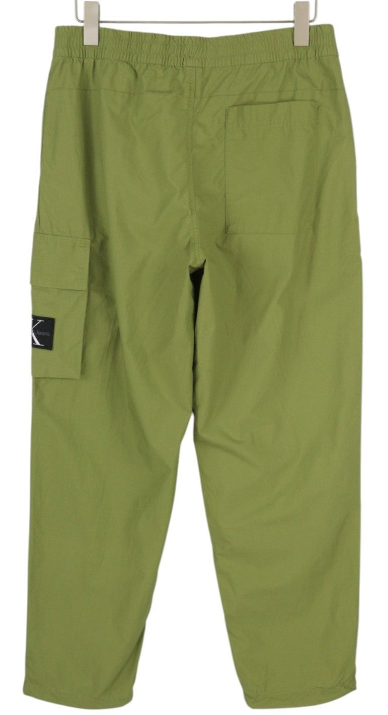 CALVIN KLEIN Utility Cotton Pop Men Trousers XS Green Elastic Waist Zip Cargo