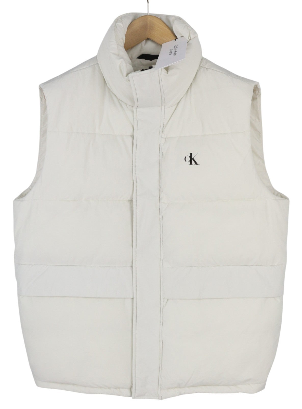 CALVIN KLEIN Men Waistcoat L White Water Repellent Padded Quilted Zip RRP179