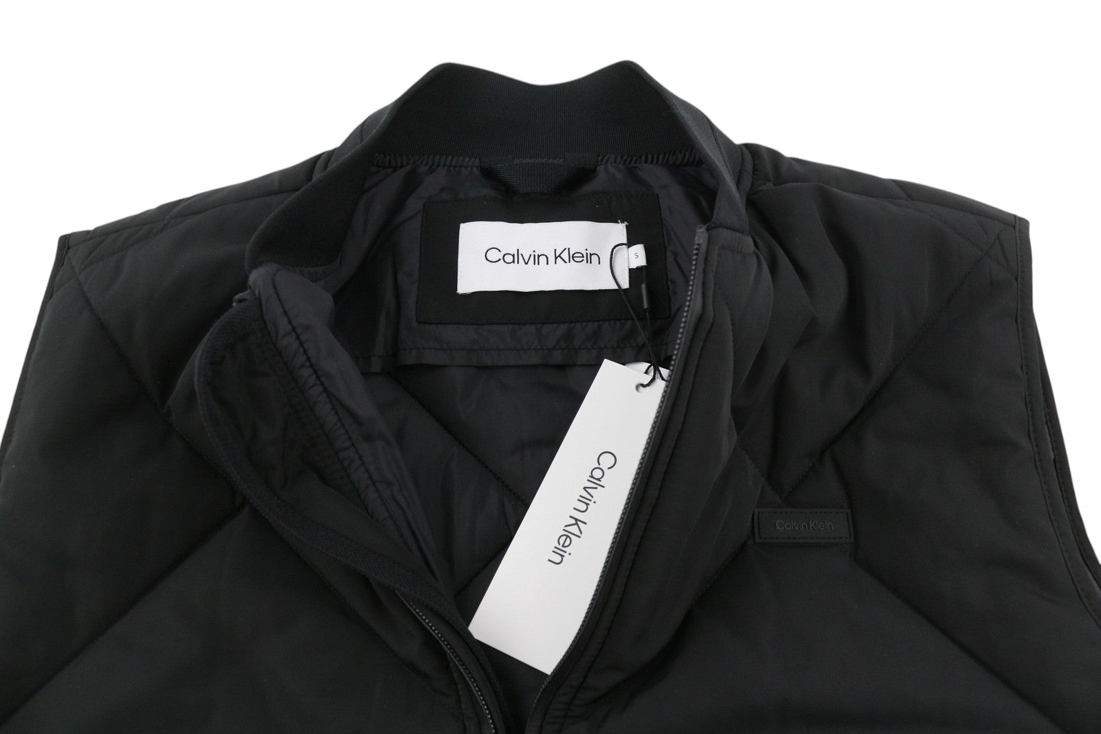 CALVIN KLEIN Signature Quilt Men Waistcoat S Black Padded Bomber Vest RRP279