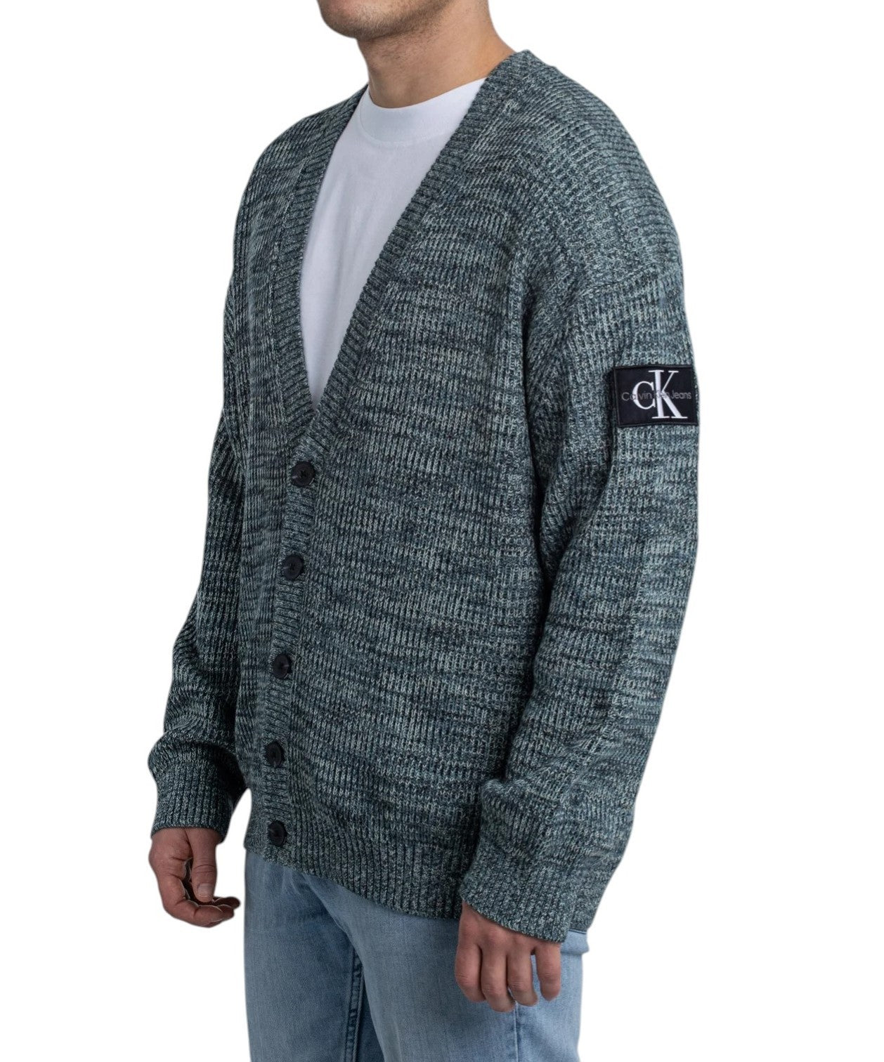 CALVIN KLEIN Twisted Yarn Cardigan Men Jumper L Multicoloured Button-Up RRP129