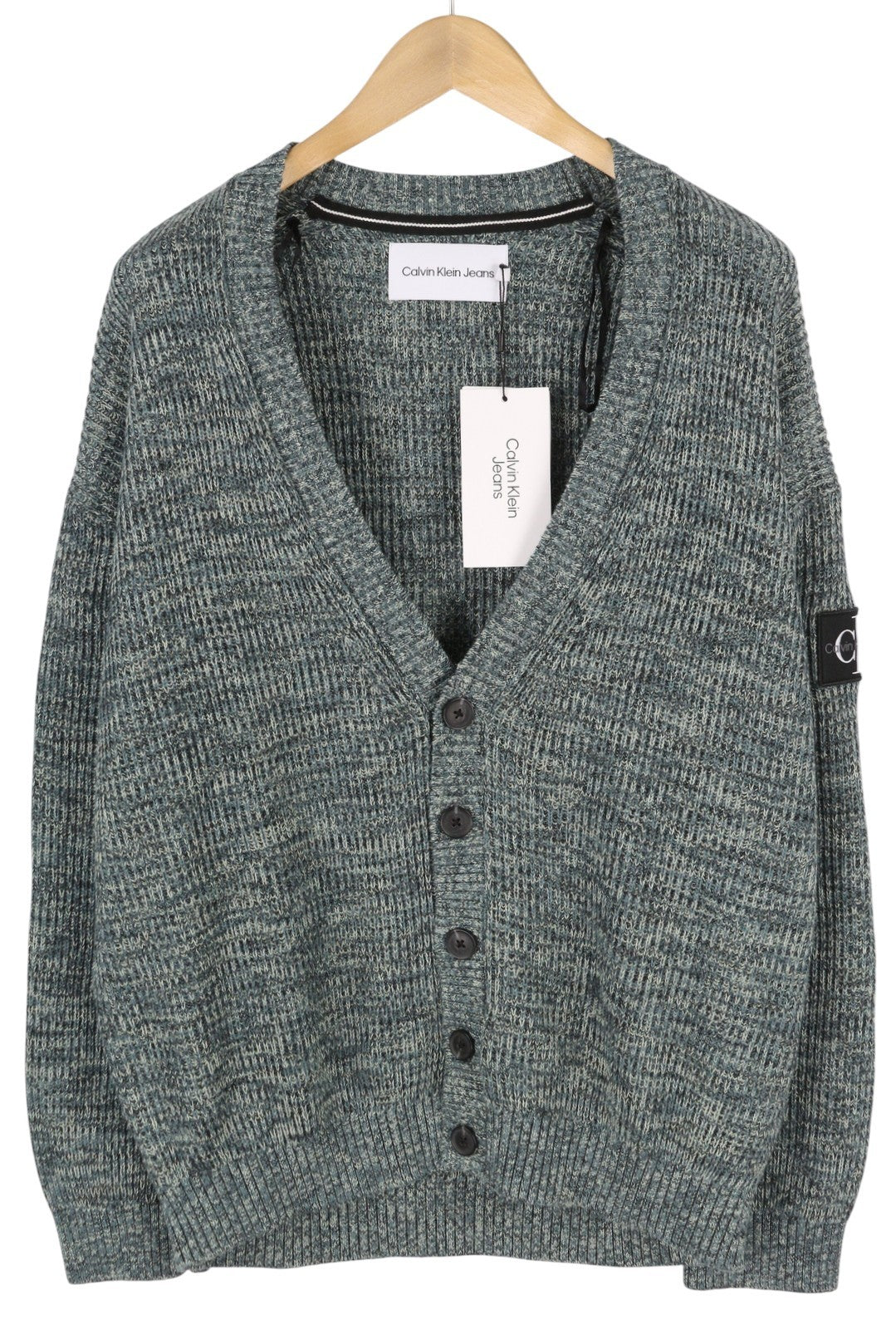 CALVIN KLEIN Twisted Yarn Cardigan Men Jumper L Multicoloured Button-Up RRP129