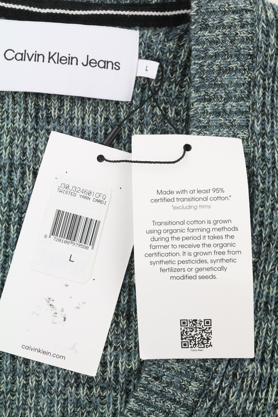 CALVIN KLEIN Twisted Yarn Cardigan Men Jumper L Multicoloured Button-Up RRP129