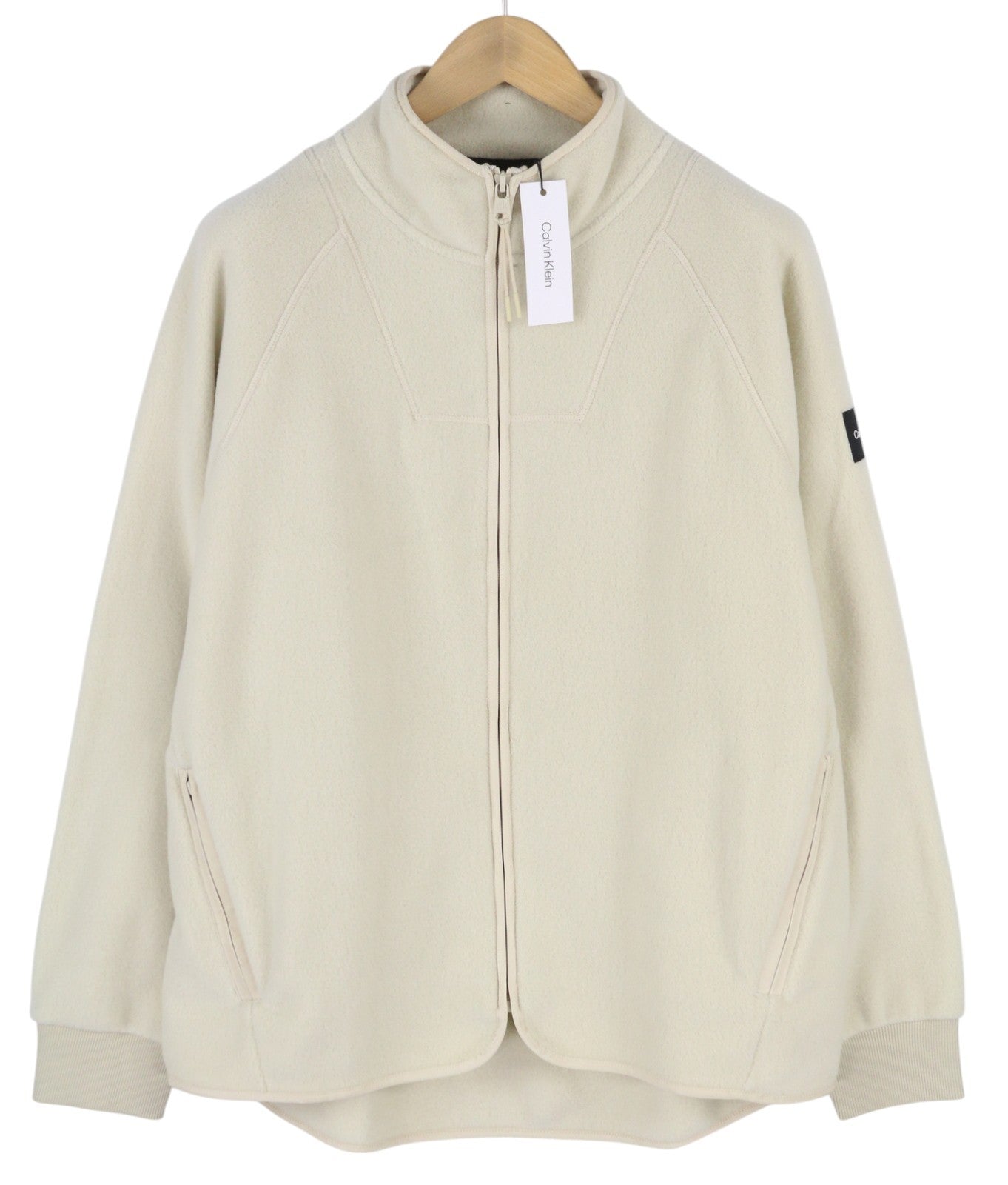 CALVIN KLEIN Premium Polar Fleece Men Sweatshirt L Beige Comfort Fit RRP179