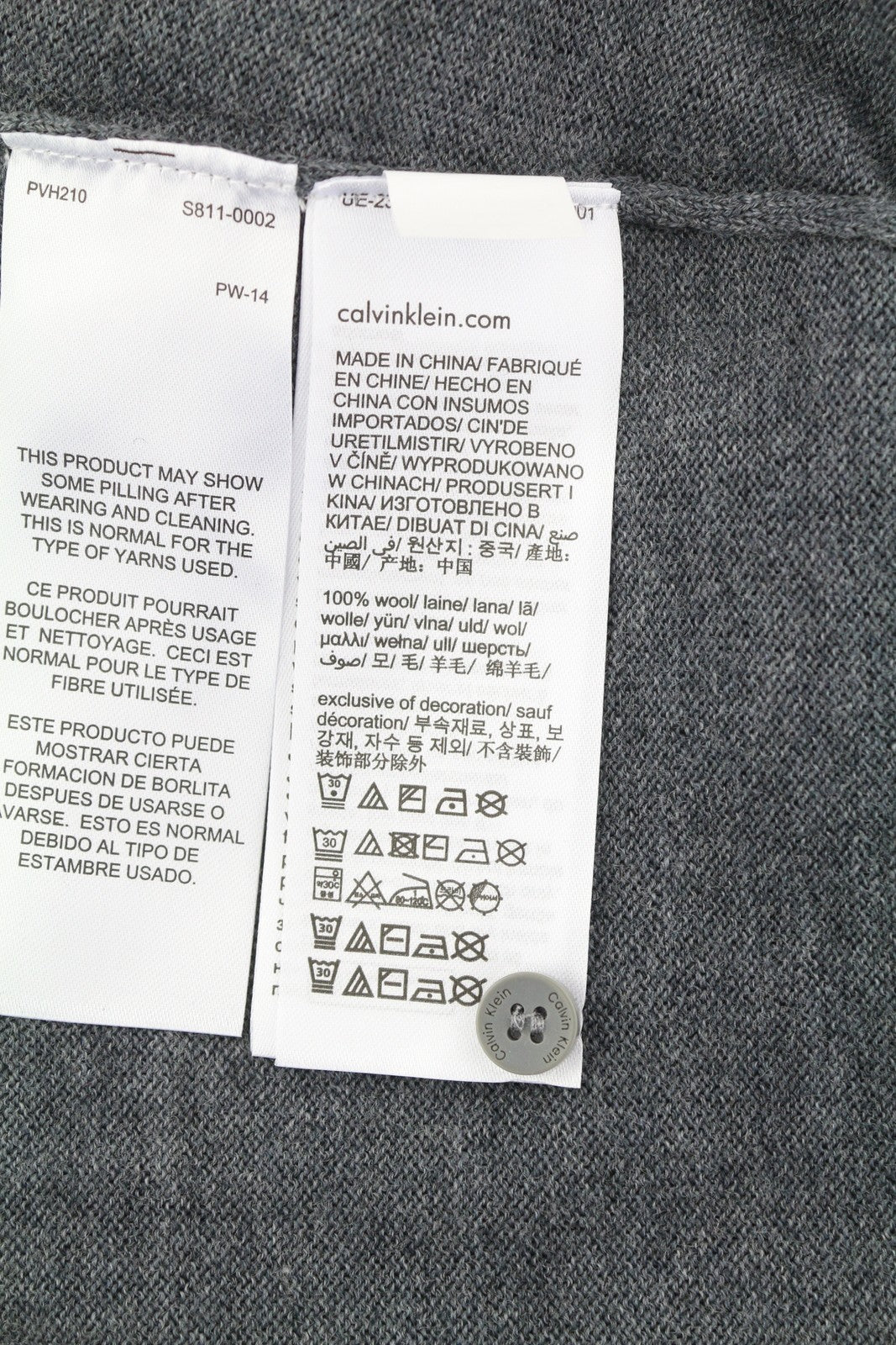 CALVIN KLEIN Merino Polo Men Jumper M Grey Melange Wool Knit Pull On RRP179