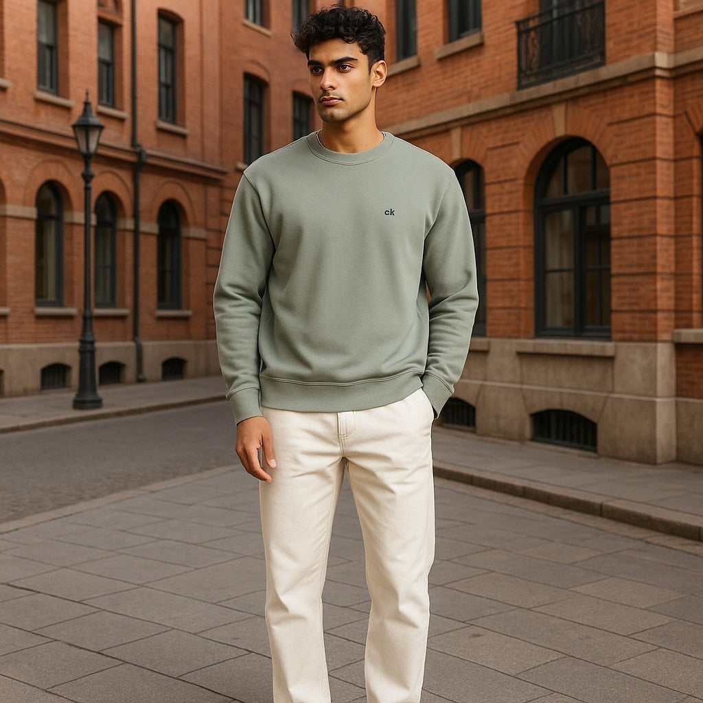 CALVIN KLEIN Cotton Silk Blend Cn Men Jumper XL Light Green Crew Knit Pull On