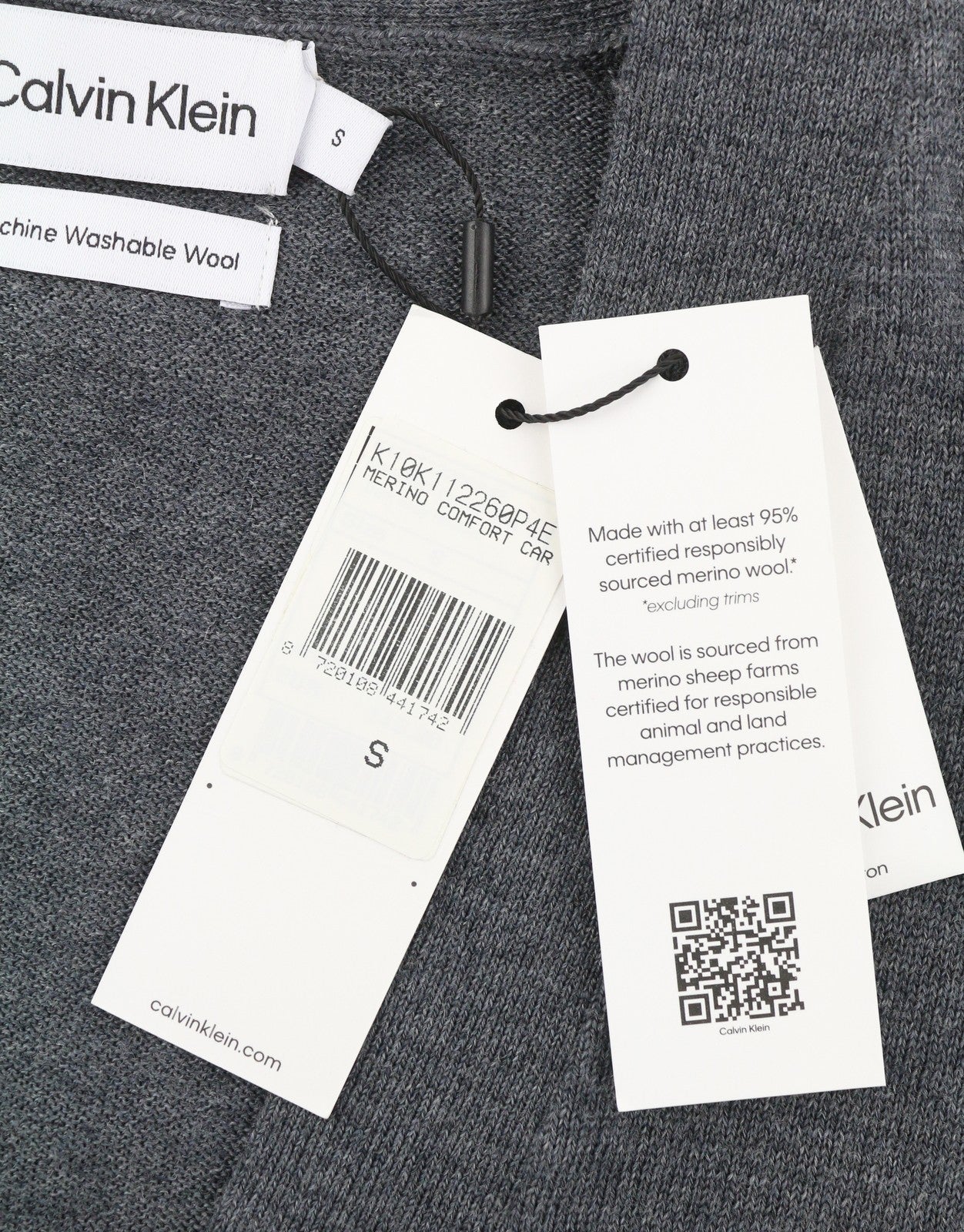 CALVIN KLEIN Merino Comfort Cardigan Men Jumper S Grey Melange Button-Up Knit