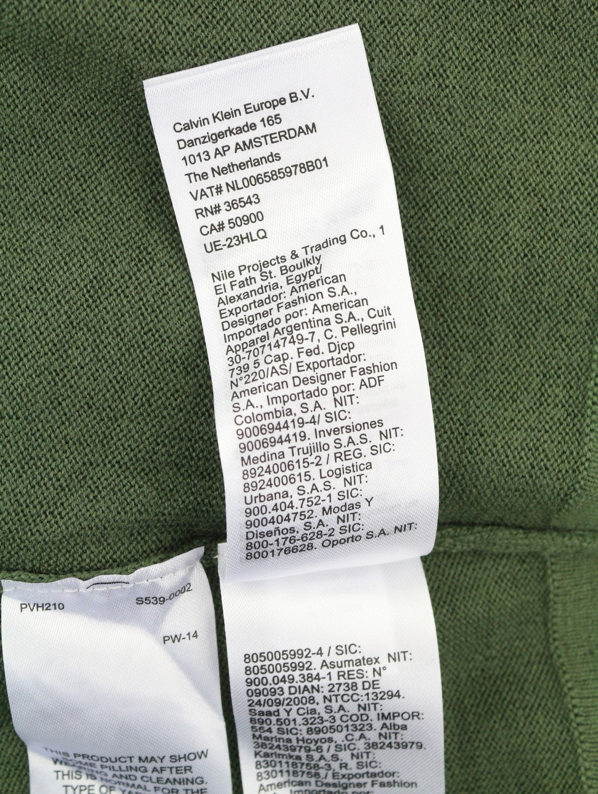 CALVIN KLEIN Merino Mock Neck Men Jumper M Green Wool Tight-Knit Logo Pull On