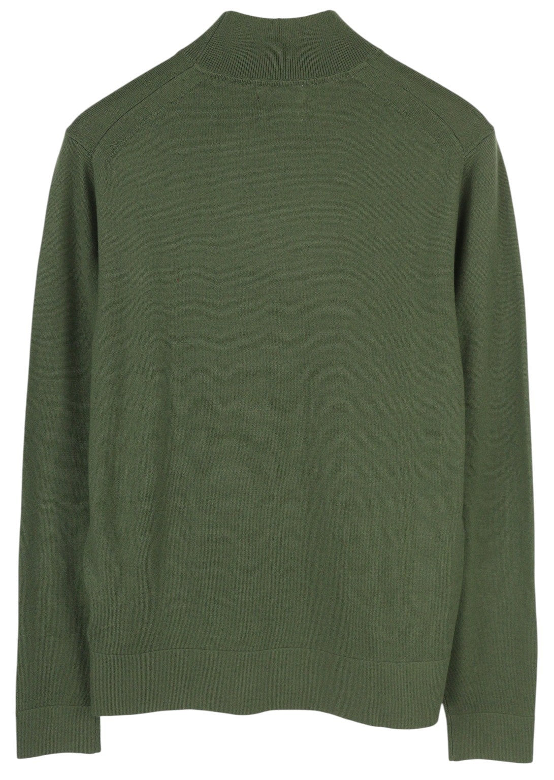 CALVIN KLEIN Merino Mock Neck Men Jumper M Green Wool Tight-Knit Logo Pull On